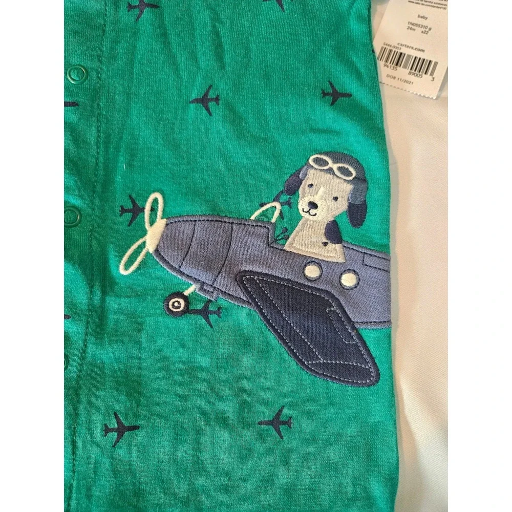 CARTERS - BABY BOY PLANE SNAP-UP ROMPER, GREEN 24 months